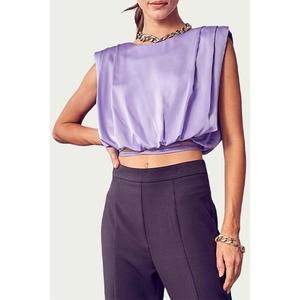 NEW DO+BE cropped stretch-satin wrap top in lilac